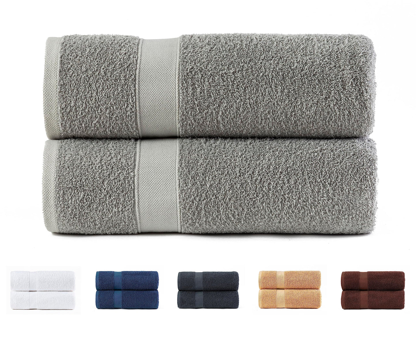 Todocama 2 bath towels, 100% cotton, 550 gsm, extra soft, very absorbent and quick-drying, measures 70 x 140 cm, light grey.