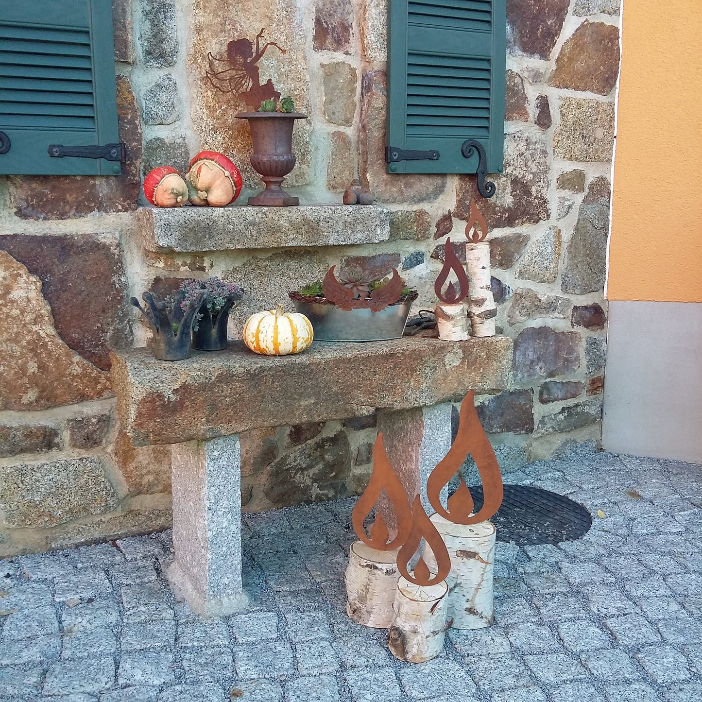 ARTTEC Flame Candle (Rustic Decoration) (Set of 5) - high-quality metal garden decoration- Rustic decor for garden, balcony & terrace- Metal decoration for standing- Made in Germany