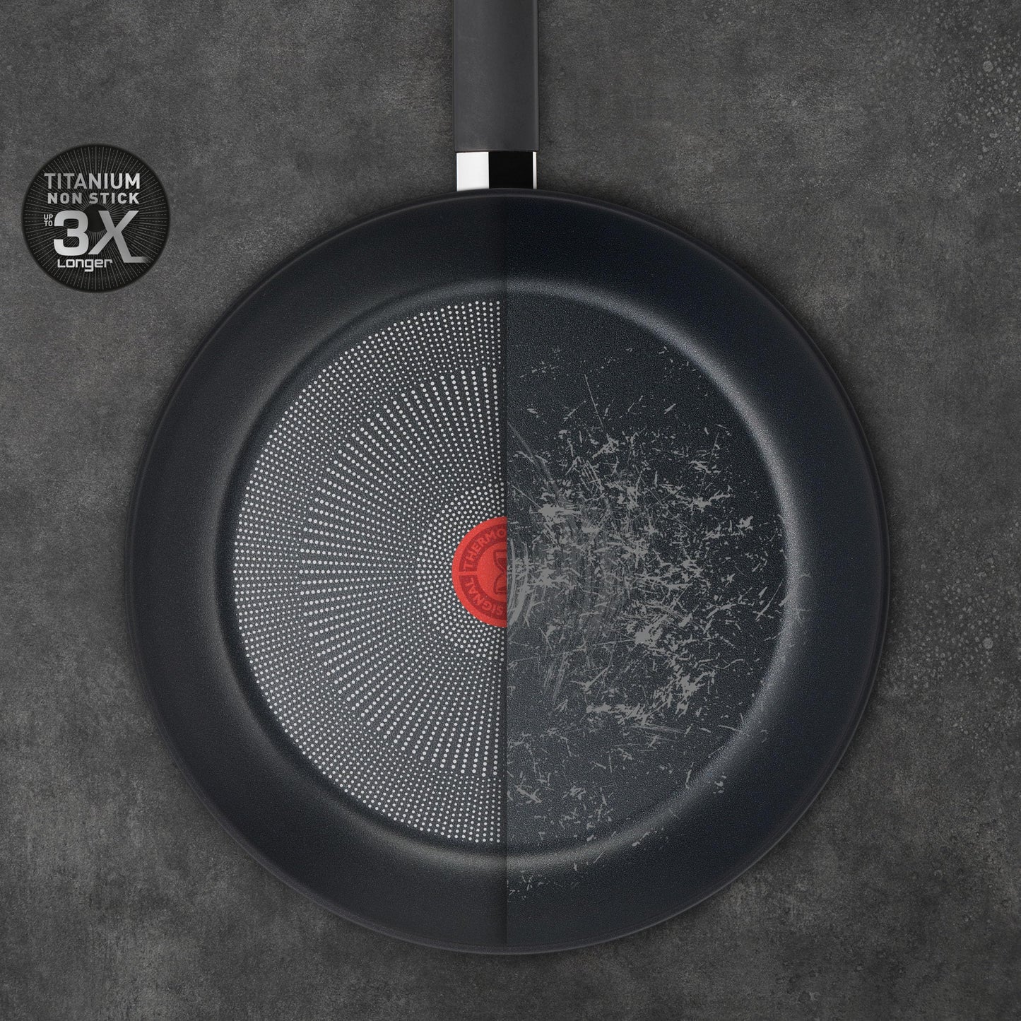 Tefal Titanium Force Pan 28 cm Pots and Pans, Non-stick coating, Thermo-Signal temperature indicator, enhanced induction technology, Pouring spout, Stable handle, Made in France, G3030632