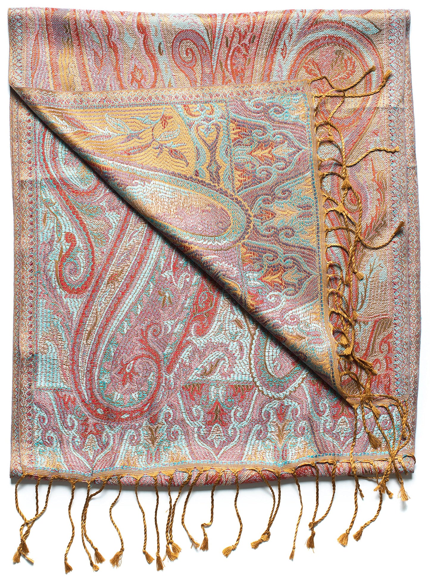 Ufash Pashmina 100% silk scarf from India for women & men, Paisley pattern, 160 x 35 cm - Pure silk scarf, Brown.