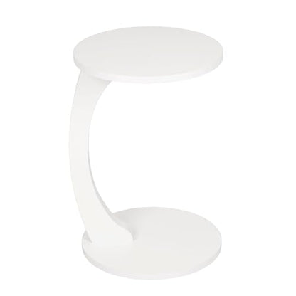 Luxora® side table in C shape with wheels, round coffee table in white, small side table, usable as a coffee table, telephone table, bedside table, laptop table, and coffee table (White)