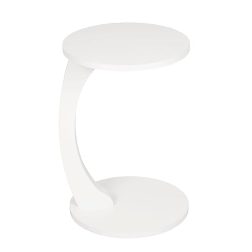 Luxora® side table in C shape with wheels, round coffee table in white, small side table, usable as a coffee table, telephone table, bedside table, laptop table, and coffee table (White)