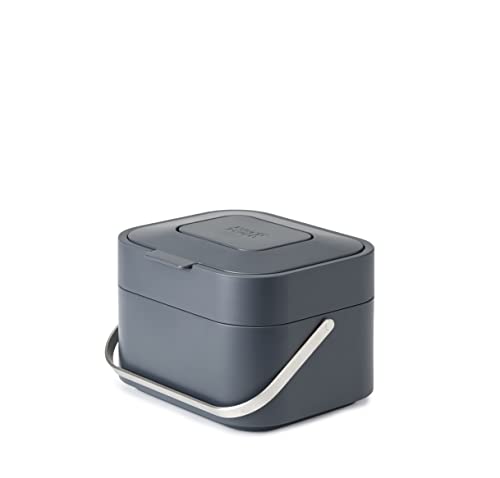 Joseph Joseph Stack 4 - Kitchen Compost Bin, Organic Waste Bin with Odor Filter and Lid, Plastic, 4 Liters, Graphite
