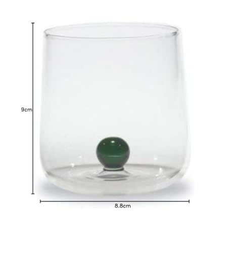 Saffron Bilia Glass Tumbler - Handmade transparent glass, decorated with colorful glass bead inside, cl 44 h 90mm d 88mm - Set of 6 pieces - Assorted colors.