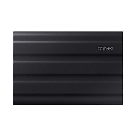Samsung Portable SSD T7 Shield, 2 TB, USB 3.2 Gen.2, 1,050 MB/s read, 1,000 MB/s write, Robust external hard drive outdoor for Mac, PC, and smartphone, Black, MU-PE2T0S/EU