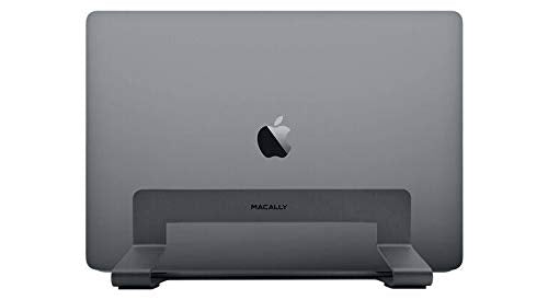 Macally Vertical Laptop Stand frees up desk space and adjusts to fit various laptops such as Apple MacBook, Asus Chromebook Flip, Samsung Notebook 9, Lenovo ThinkPad, Dell XPS, and Acer Switch.