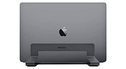 Macally Vertical Laptop Stand frees up desk space and adjusts to fit various laptops such as Apple MacBook, Asus Chromebook Flip, Samsung Notebook 9, Lenovo ThinkPad, Dell XPS, and Acer Switch.