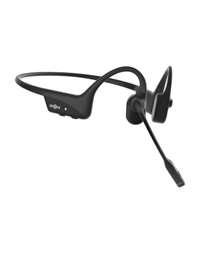 SHOKZ OpenComm 2 wireless bone conduction headphones, Bluetooth open-ear headset with noise-cancelling microphone, earphones for office, work, calls, meetings, driving, 16 hours talk time, Black
