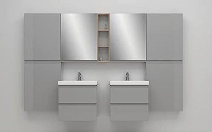 VBChome 24" Slim Grey Bathroom Furniture Set with Faucet and Pop-up Drain Basin with Vanity Cabinet Washbasin 2 Drawers Moduo Hanging Cabinet Click-clack