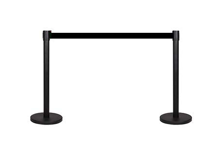 2-piece FLEXIBARRIER crowd control system set in black - Basic 500 - 5m belt length *black*, barrier post, barrier tape, barrier post