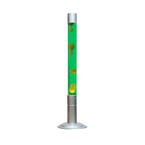 FISURA - Large yellow lava lamp. XXL lava lamp with silver base, green liquid, and yellow lava. Floor lamp 20x20x75 cm.