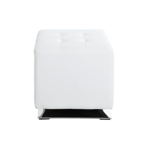 HAKU Furniture Stool Chrome, white, faux leather, metal - Dimensions: W 40 cm x H 42 cm x D 40 cm, Style: Modern