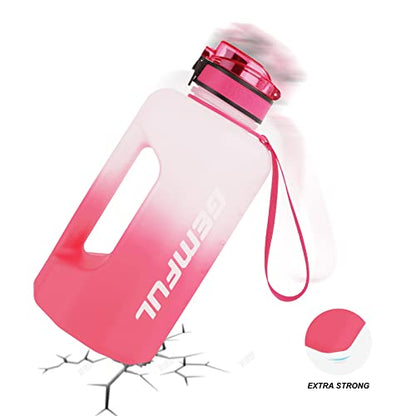 GEMFUL Sports Water Bottle 2.2 Liters Large Gym Training Bottle with Handle BPA Free with Time Markings for Fitness Yoga Camping