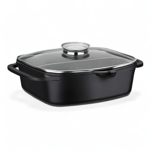 GSW universal roaster gourmet granite - high-quality roaster with lid, perfect for stewing, grilling, and roasting, suitable for induction and oven use - black, cast aluminum, 6 liters.
