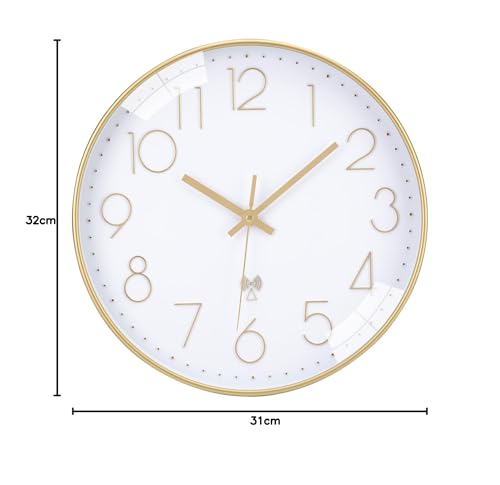 ACCshine silent non-ticking wall clock, 30cm quartz battery operated large wall clock, easy to read for room home kitchen bedroom office school (white)