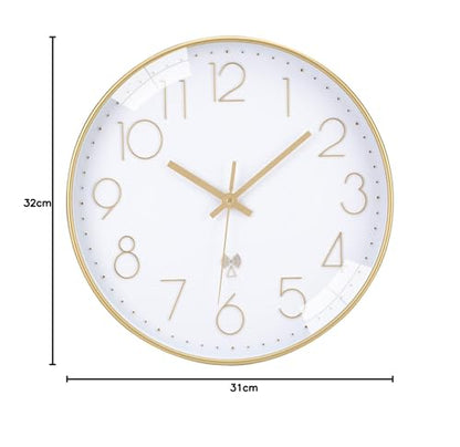 ACCshine silent non-ticking wall clock, 30cm quartz battery operated large wall clock, easy to read for room home kitchen bedroom office school (white)