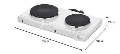 SEVERIN Double Hot Plate for kitchen, office, or camping, small stove with stepless temperature control, camping stove for two pots, white, 2,500W, DK 1042