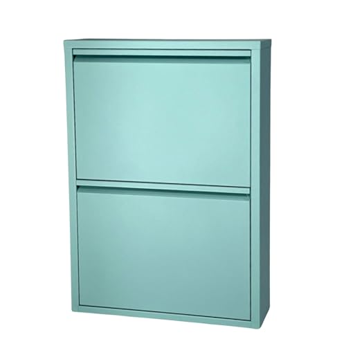 Alveon Narrow Shoe Cabinet Metal Shoe Rack with Magnetic Flaps Shoe Shelf Assembled and Wall-Mounted (Turquoise, 2 Flaps)