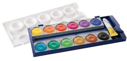 Pelikan Set DIN 5023 watercolor set 12 colors + 1 tube white, school standard (with cup + brush), Blue K12 Set