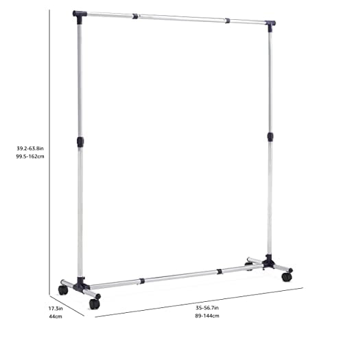 Amazon Basics - Garment Rack with Wheels, Chrome, 89 - 144 cm x 44 cm x 99.5 - 162 cm