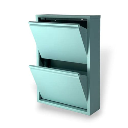Alveon Narrow Shoe Cabinet Metal Shoe Rack with Magnetic Flaps Shoe Shelf Assembled and Wall-Mounted (Turquoise, 2 Flaps)
