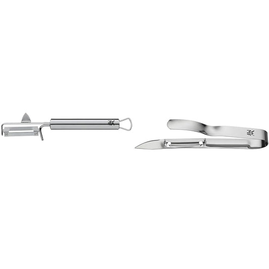 WMF Profi Plus Potato Peeler Pendulum Blade 19 cm, single-blade swivel peeler & Gourmet Asparagus Peeler 17 cm, vegetable peeler, Cromargan stainless steel, dishwasher safe