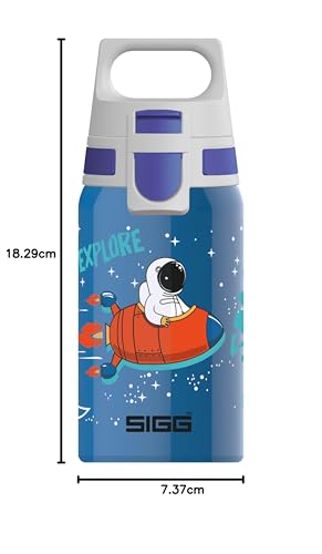 SIGG Shield One Space Kids Water Bottle (0.5 L), stainless steel bottle with leak-proof lid, one-handed operation for easy drinking.