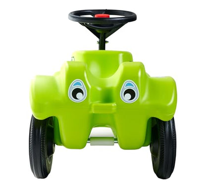 Big Bobby Car Classic Dino - Slide car for ages 1 and up in colorful dino design with black safety steering wheel and horn, for children from 12 months (up to 50 kg), green with stickers