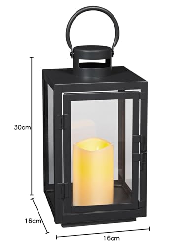 Lights4fun dark gray metal lantern with warm white LED candle battery timer galvanized 30cm lanterns for outdoor use large