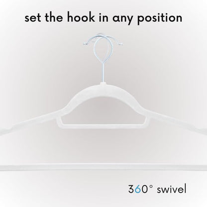 OGIVO Velvet Hangers - 50 pack - Non-slip hangers for your wardrobe - small rod for ties - 360° swivel hooks - notches in shoulder area - Hangers Clothes (White)