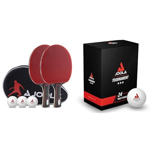 JOOLA Table Tennis Set Duo PRO 2 Table Tennis Rackets & Table Tennis Balls Tournament Selected 40+mm Diameter, 3-Star Premium Table Tennis Balls Indoor and Outdoor Compatible, White, 24 Pieces