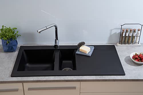 Respekta Denver Mineralite Composite Sink in Black / 1 Bowl Inset Sink in 100 x 50 cm / Sink suitable for base cabinets from 60 cm wide