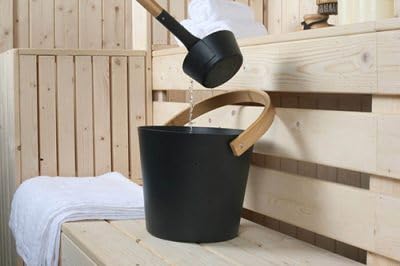 SULENO Sauna Set KJELL Metal 2-piece sauna bucket & ladle, High-quality sauna accessories in black infusion bucket & ladle for perfect sauna sessions