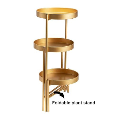 SUPTAIN 3 tier metal plant stand, flower stand with three removable trays, Multi-layer plant shelf flower shelf plant stairs for living room corner balcony terrace courtyard, Gold