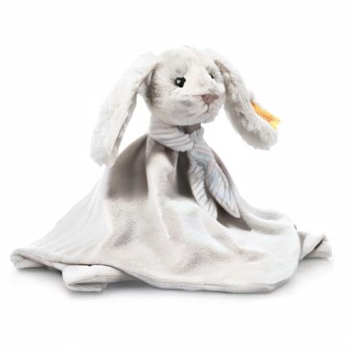 Steiff cuddly toy Hoppie Hare snuggle blanket, Cute stuffed animal, Boys, Girls & babies from 0 months, Friends, 26 cm, Light grey, 242250