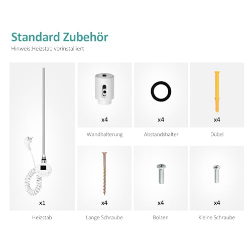 EMKE electric towel radiator with thermostat, white, 1320x500mm. 800W electric towel warmer and dryer.