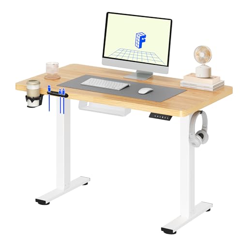 FLEXISPOT Height Adjustable Desk Basic 110x60cm - Ergonomic Sit-Stand Desk with Hooks and CUP HOLDER - Memory Hand Control (Maple)