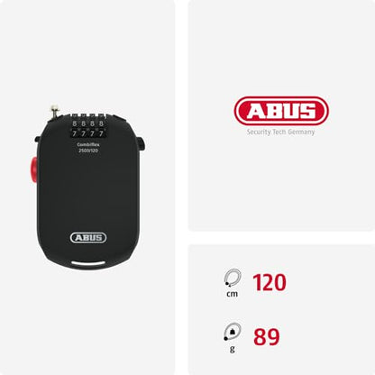 ABUS Special Lock Combiflex 2503/120 - Suitable for securing luggage, skis, helmets - 120 cm steel cable - with combination lock - Black