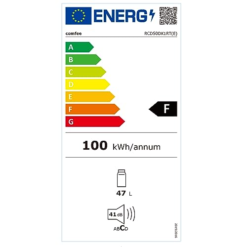 Comfee RCD50DK1RT(E) Mini Fridge / Retro Fridge / 47L Cooler / 50 cm Height / 100 kWh/Year / Adjustable Temperature Control / Adjustable Feet / Black