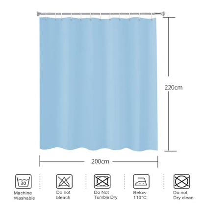 YISURE Fabric Shower Curtain 200x220 Blue, Polyester Bath Curtain Bathtub Water-Resistant Washable Shower Curtains Anti-Mold for Bathroom Home, Width 200 x Height 220cm