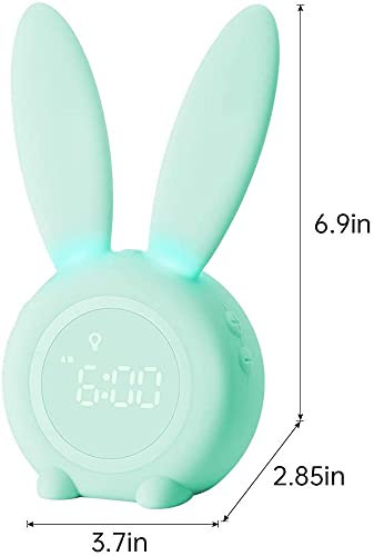 YONGYAO Kids Light Alarm Clock with Night Light, Cute Rabbit Children's Alarm Clock, 2 Alarms, Snooze and Timer, Adjustable Volume, Alarm Clock for Girls Boys