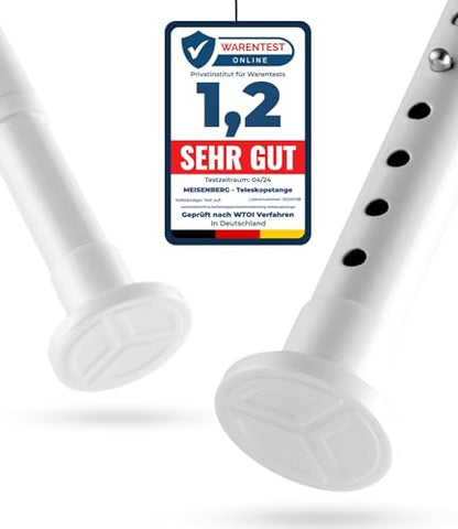 MEISENBERG no-drill shower curtain rod 70-110cm, Ø25mm White Extendable telescopic rod for clamping - wardrobe rod shower rod & clothes rod - for your wardrobe and shower