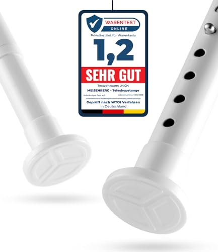 MEISENBERG no-drill shower curtain rod 70-110cm, Ø25mm White Extendable telescopic rod for clamping - wardrobe rod shower rod & clothes rod - for your wardrobe and shower