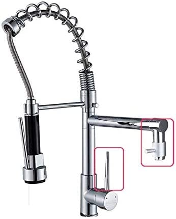 Professional kitchen sink faucet mixer tap with pull-out spring spray in chrome color.