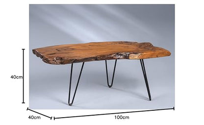 M2 Collection Tallus Coffee Table - Solid teak wood, 100 x 40 x 40 cm I Natural finish I Black metal legs I Unique piece, Brown.