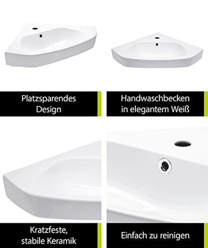 aquaSu® Corner hand washbasin Utha 46 cm | Corner washbasin with overflow and tap hole | Wall-hung corner washbasin | 46 x 47 cm | White ceramic | 56217 1