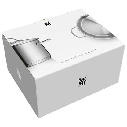 WMF Aparto pot large 24cm, with glass lid, pot for meat, suitable for induction, 5.7l, Cromargan stainless steel, high gloss polished, ovenproof, uncoated