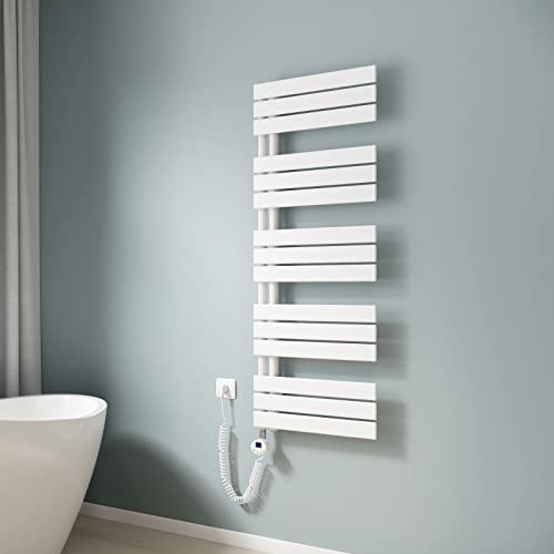 EMKE electric towel radiator with thermostat, white, 1320x500mm. 800W electric towel warmer and dryer.