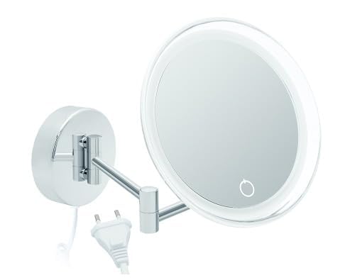 Libaro LED Makeup Mirror Siena - 7x magnification mirror with wall mounting - dimmable makeup mirror with auto-off & LED lighting - bathroom mirror with white cable, chrome-plated metal.