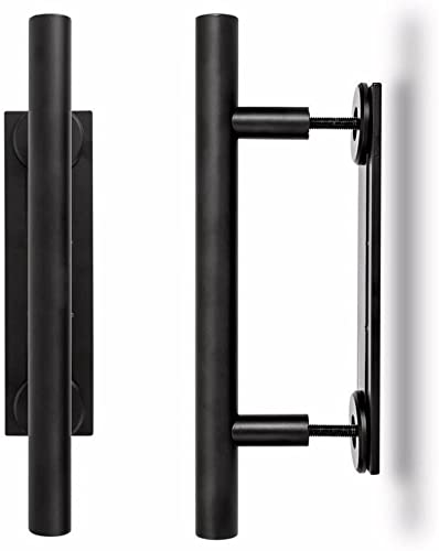 Sliding Door Handle, 2 Pieces Black Carbon Steel Vintage Barn Door Handle Pull and Flush Barn Doors, Hole Centers 170mm Antique Door Handle for Kitchen Bedroom Cabinet (2 Pieces, Black)